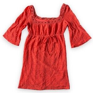 Laundry by Shelli Segal Orange Dress Lace Bell Sleeves Size XS